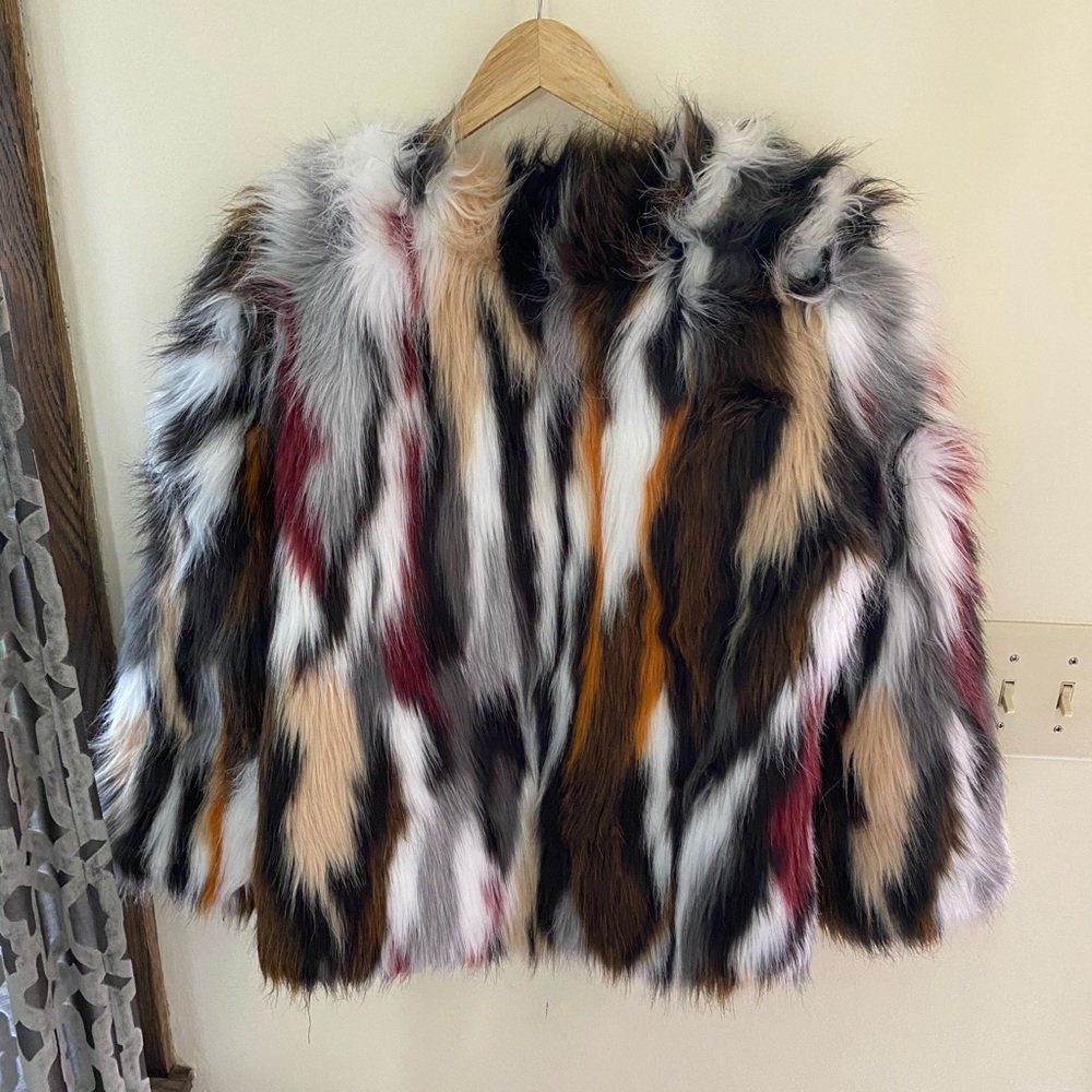 Multi-color faux fur coat